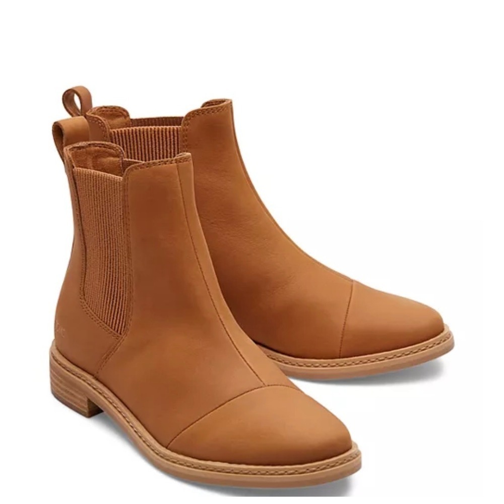 TOMS Charlie Tan Leather‎ Chelsea Boots Ankle Booties Pull On Size 6